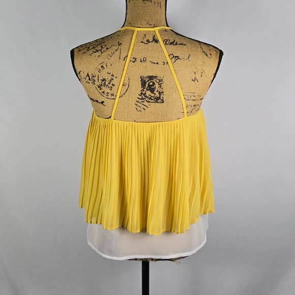 UB Los Angeles Yellow Pleated Halter Top S Layered Sheer Boho Chic Summer Resort - Picture 3 of 9